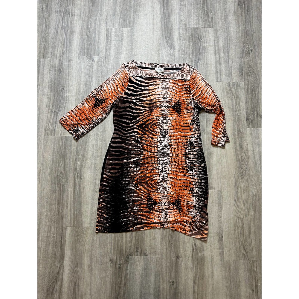Long Sleeve Orange Snake Print Dress-Size 12